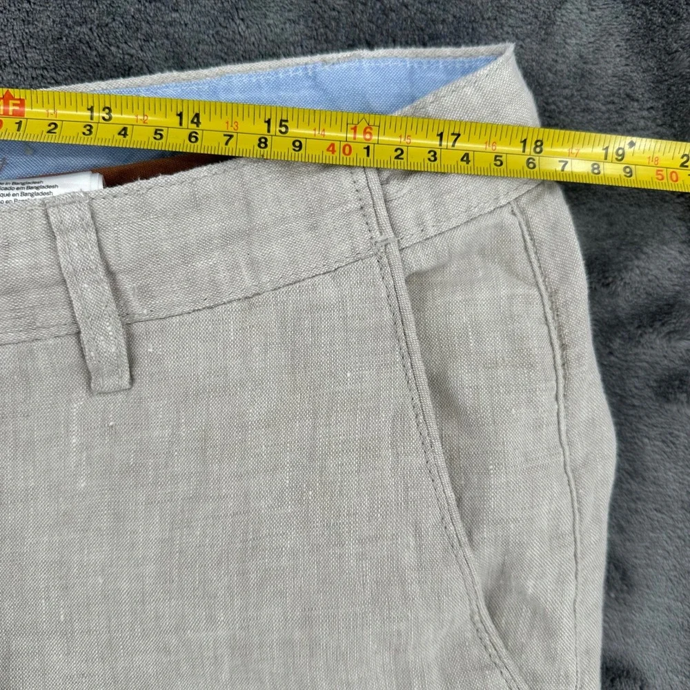 HM Mens 100% Linen Pants Mens 36 Oatmeal Beige Drawstring Straight Leg Trousers